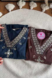 Gauri V Neck Anarkali Dress-Brown