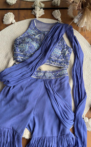 Rashmika Handwork Sharara Style Pre Draped Saree Set- Lavender