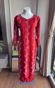 Sahita Knot Work  Straight Cut Dress-Rust (Make to Order)