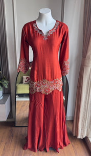 Tanisha Short Kurta Handwork Plazzo - Rust