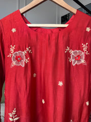 Rasika Embroided Russian Silk Dress-Rust