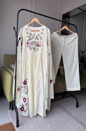 Sobha Embroided Mul Cotton Dress- White