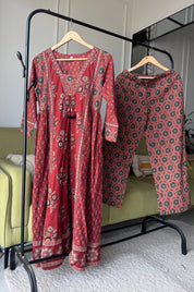 Usha Ajrakh Cotton Dress- Red