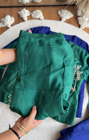 Yashasvi Crop Top With Fringe Jacket And Plazzo- Green