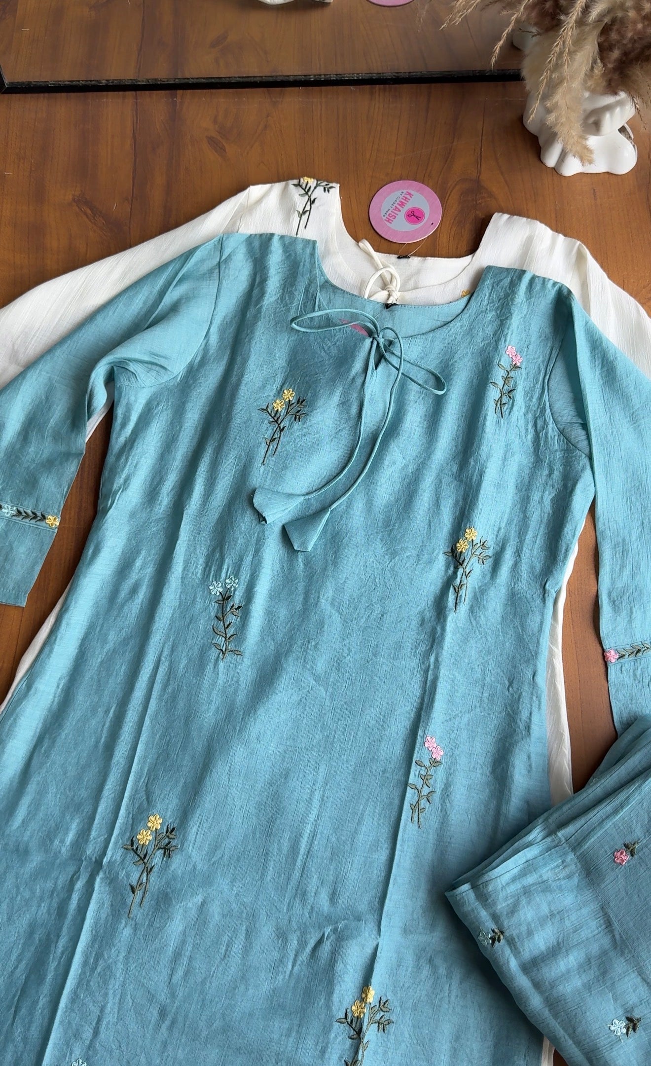 Suri Floral Farshi Pants With Floral Short Kurta And Dupatta Dress-Powder Blue