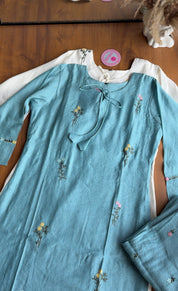 Suri Floral Farshi Pants With Floral Short Kurta And Dupatta Dress-Powder Blue