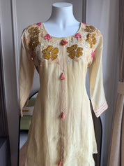 Soniya Handwork Mul Chanderi Set-Dusty Yellow (Make to Order)