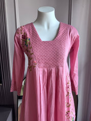 Deepika katha Work Short kurta With Plazzo Set- Pink