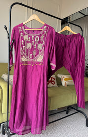 Pratima Mul Chanderi Handwork Dress- Wine