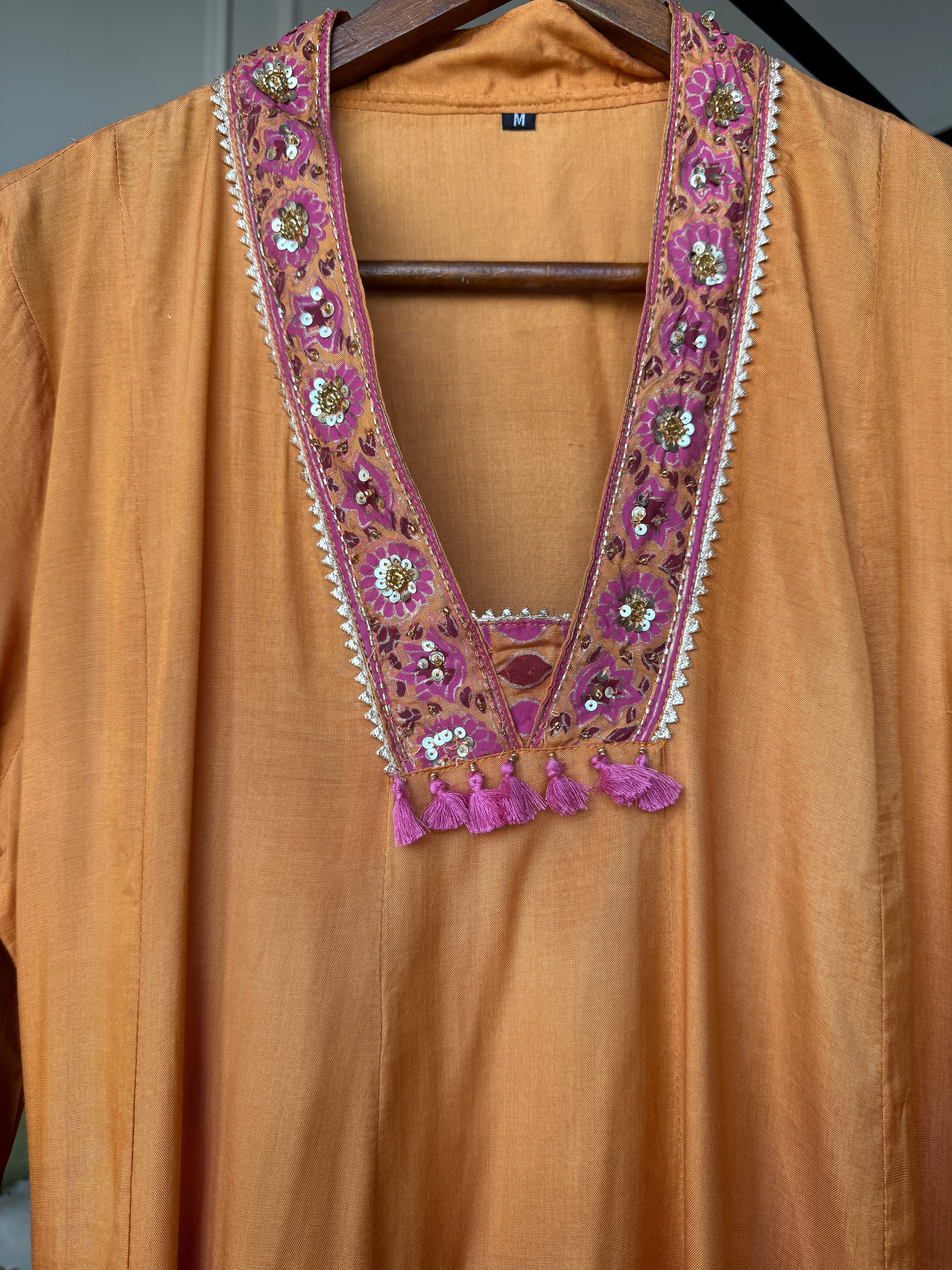 Asifa Patchwork Muslin  Dress- Orange