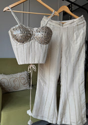 Dazzle Corset Top With Bell Bottoms Pants Full Handwork (Make to Order)