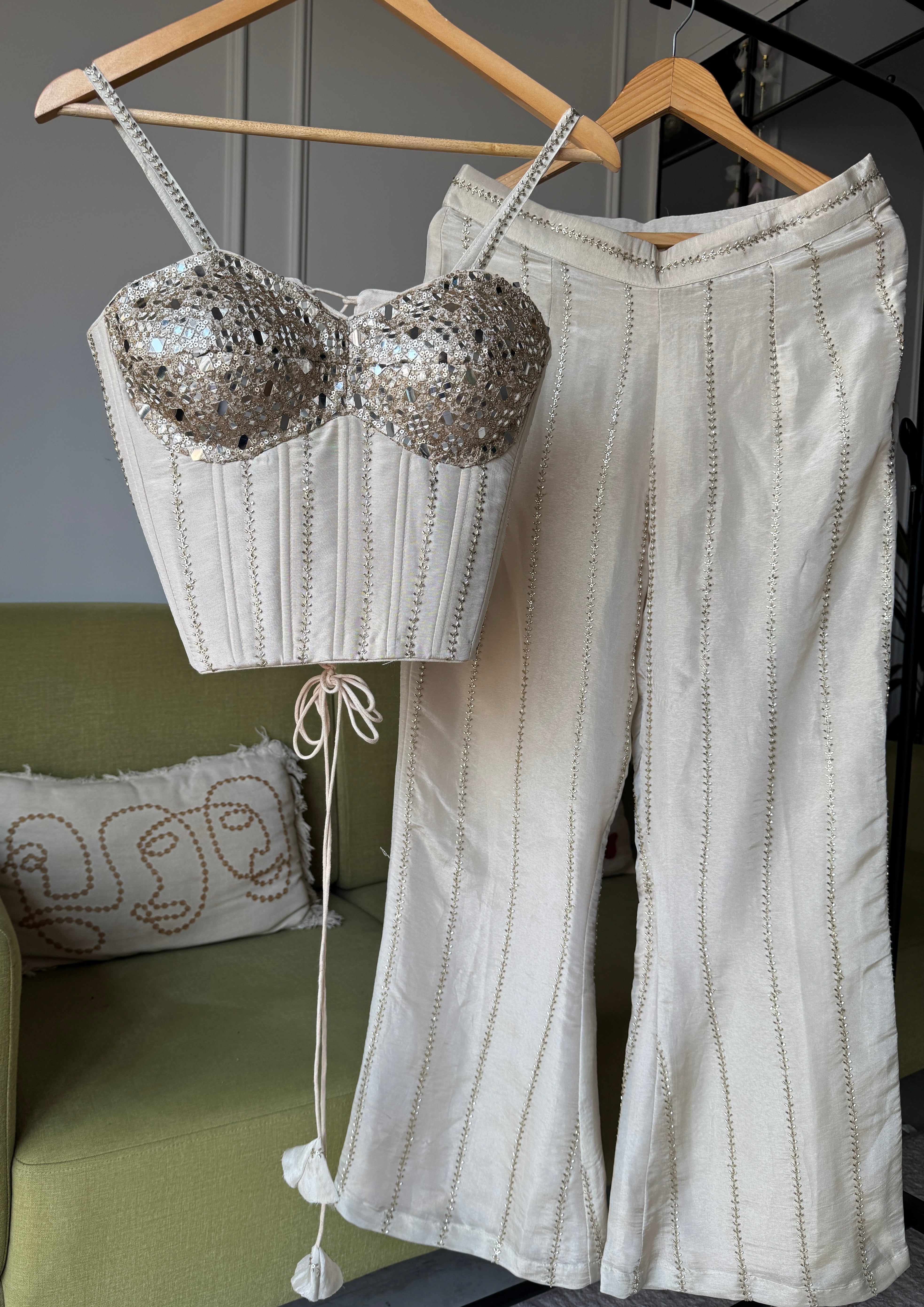 Dazzle Corset Top With Bell Bottoms Pants Full Handwork (Make to Order)