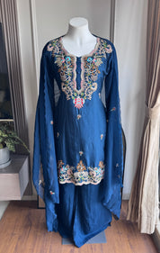 Aavya Embroided Plazzo Dress- Blue