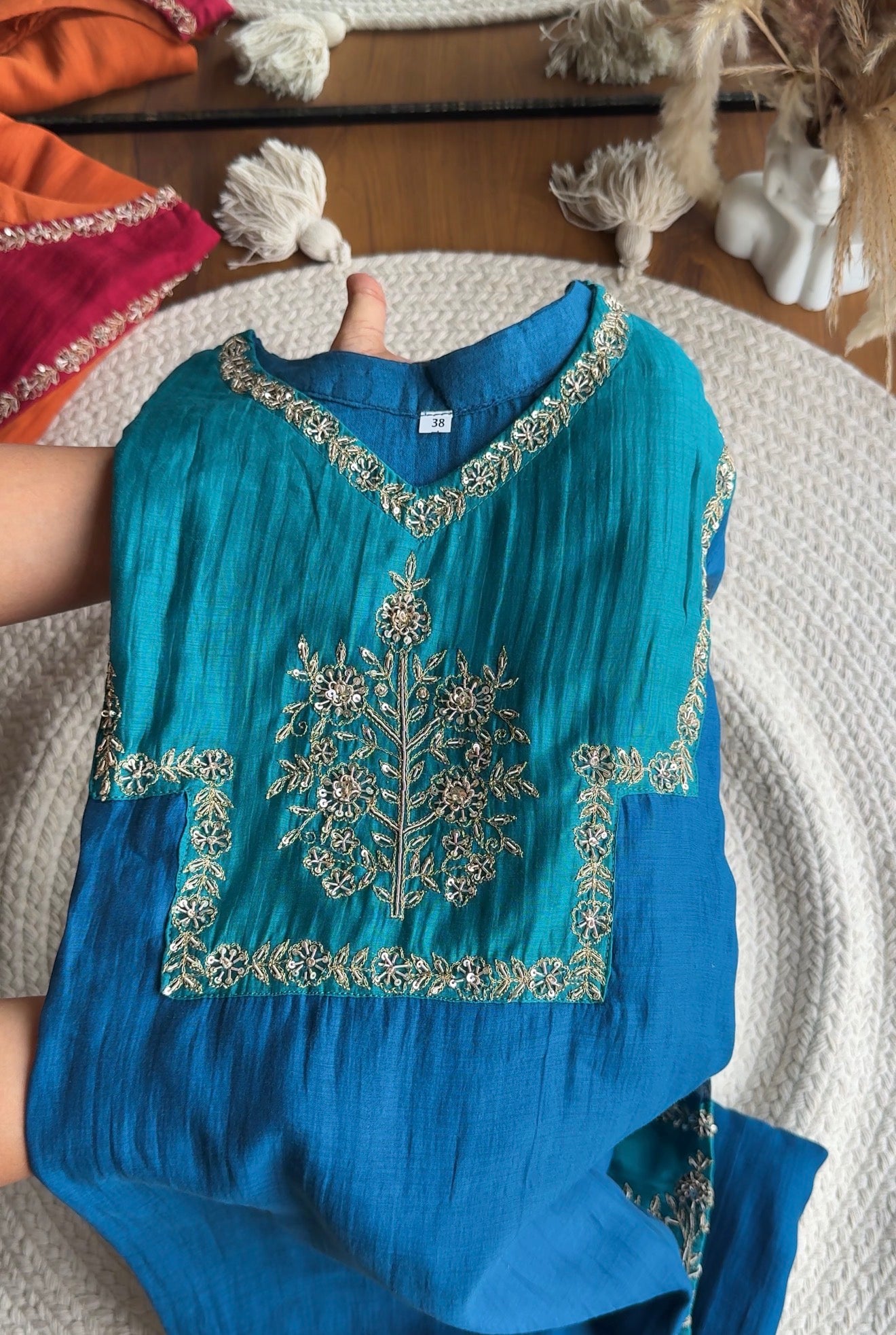Sakshi Mul Chanderi Aline Dress- Blue