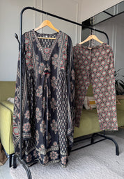 Usha Ajrakh  Cotton Dress- Black