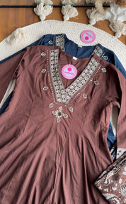 Gauri V Neck Anarkali Dress-Brown