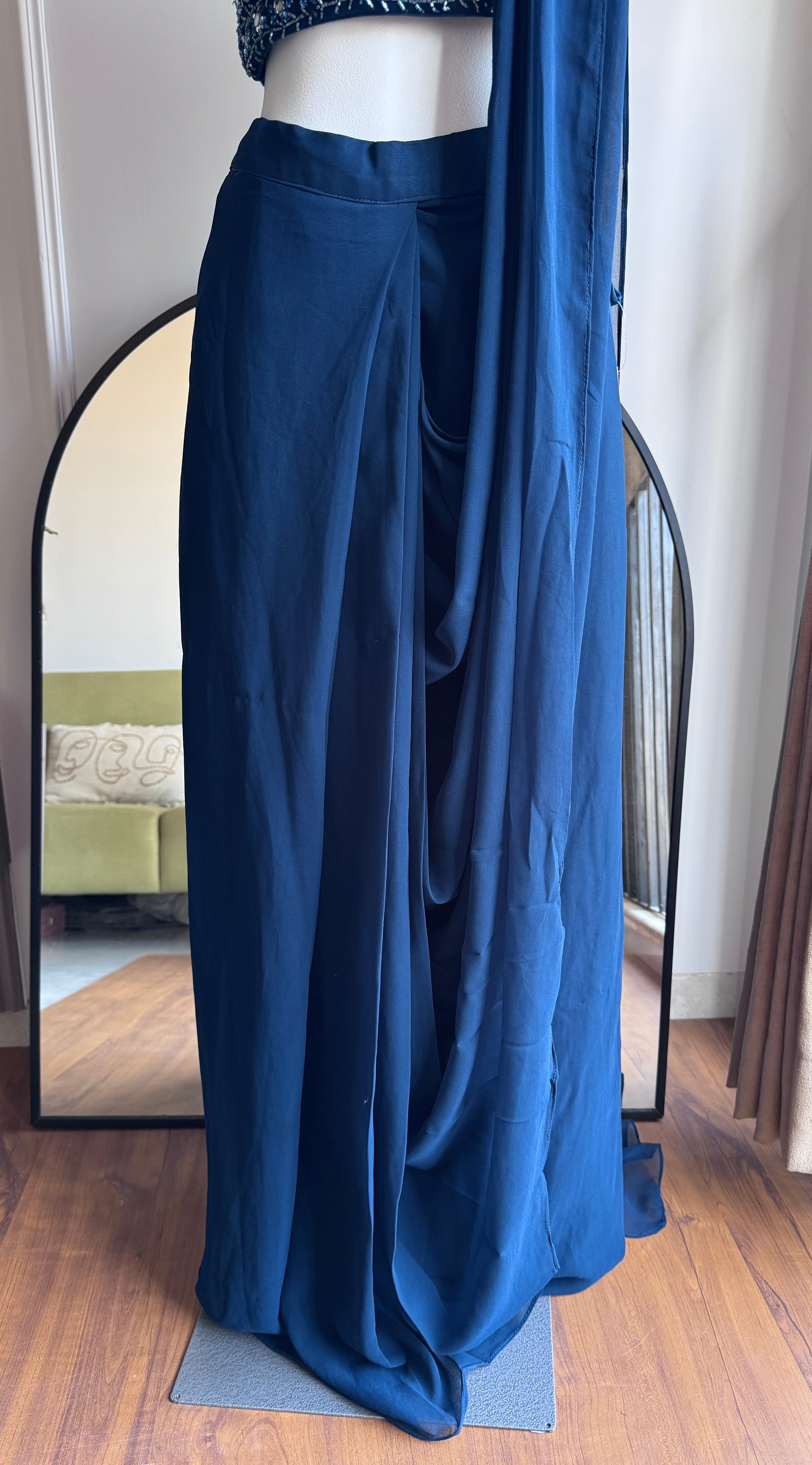 Risha Handwork Drape Saree Set- Blue