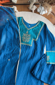 Sakshi Mul Chanderi Aline Dress- Blue