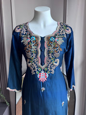 Aavya Embroided Plazzo Dress- Blue