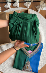 Radhika Hand Zardoshi Short Kurta With Dhoti Skirt- Blue with Green