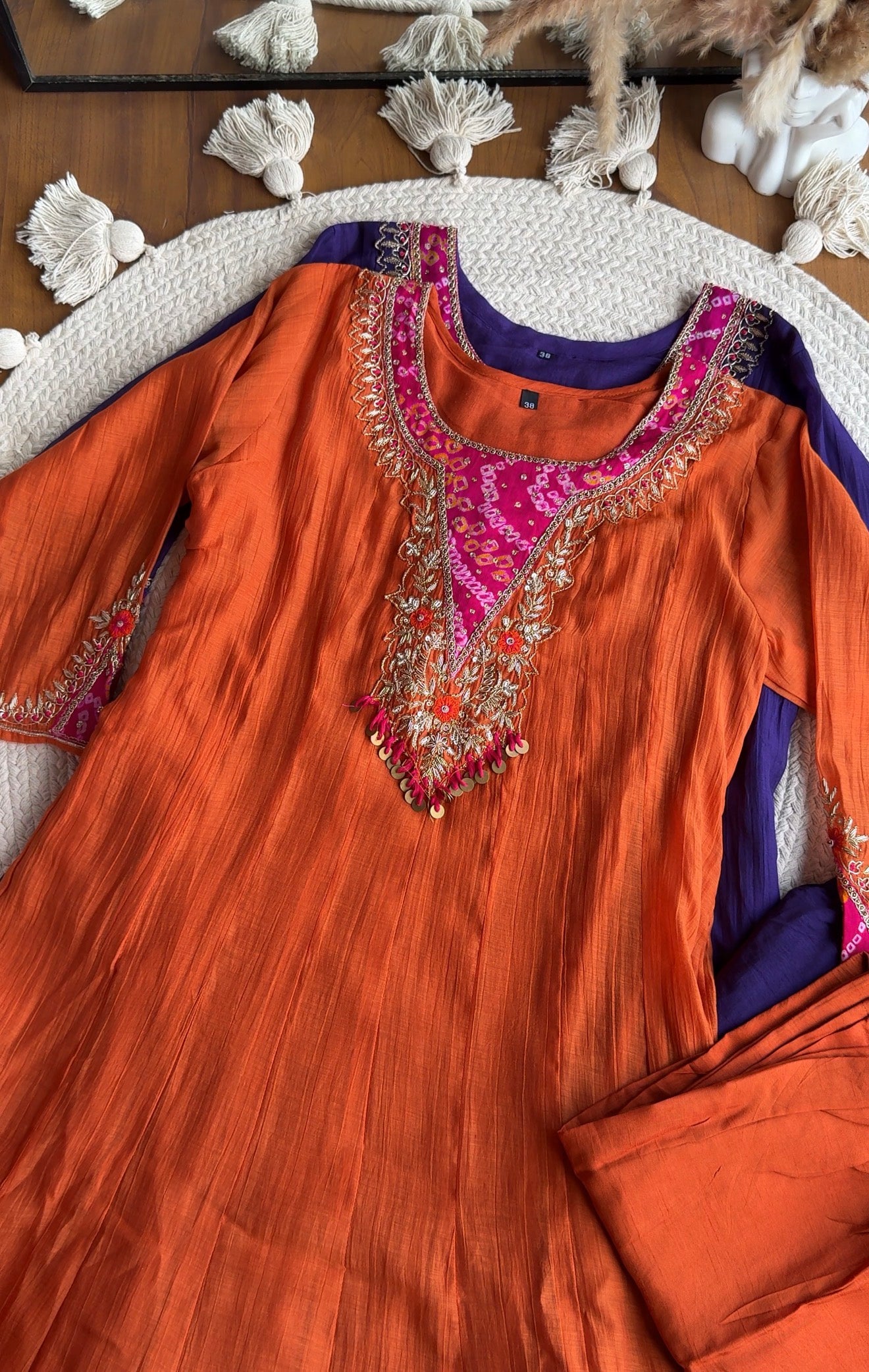 Roshini Bandhej Anarkali Dress- Orange