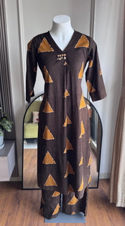 Aachal Print Cotton Dress- Brown