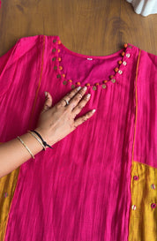 Dhwani Multicolour Kali Mul Chanderi Dress-Pink