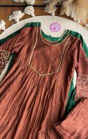 Surbhi Mul Chanderi Aline Dress- Brown