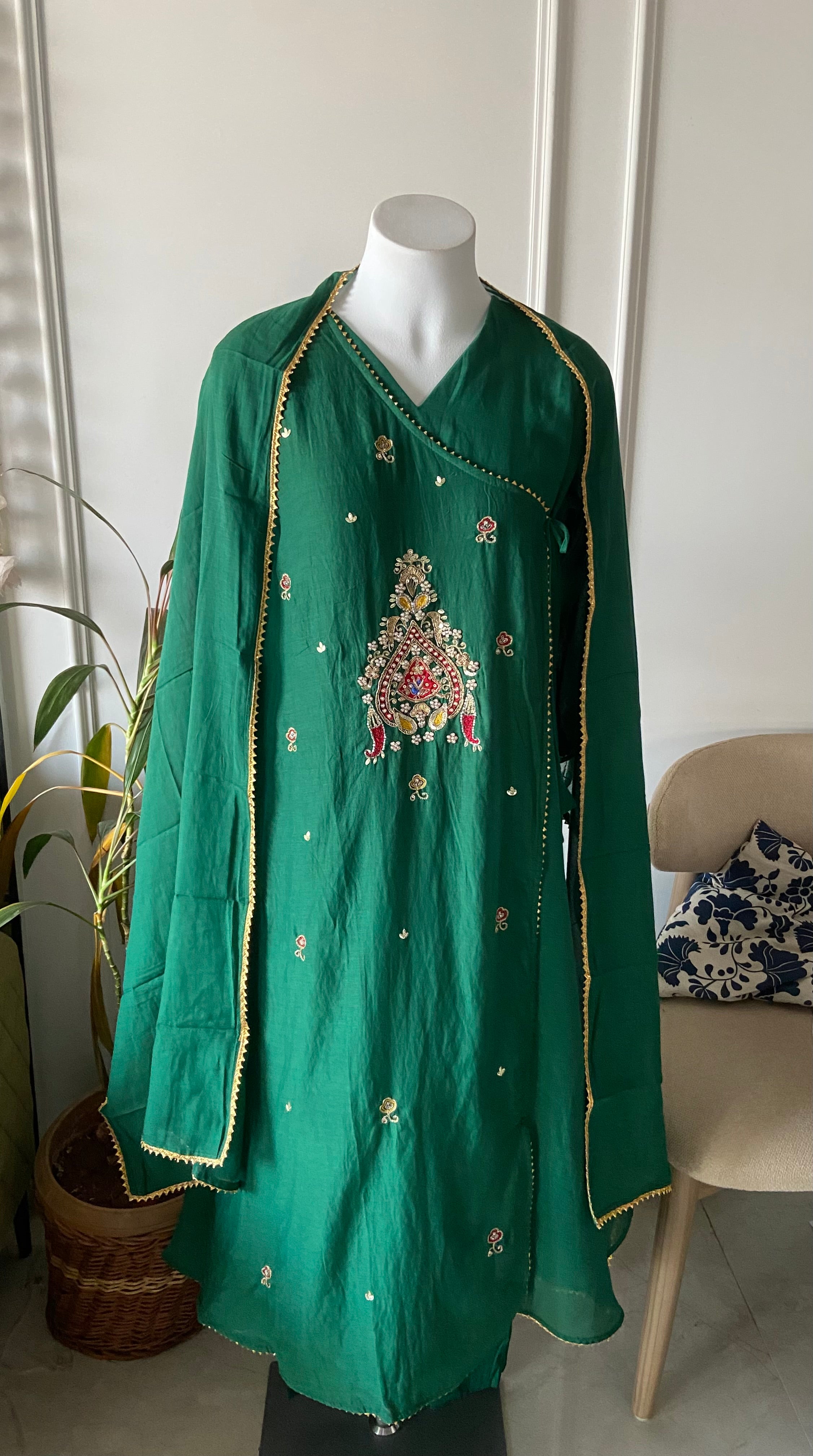 Rashi Angrakha Aline Dress-Green