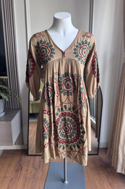 Shama Embroided Short Kurti-Brown
