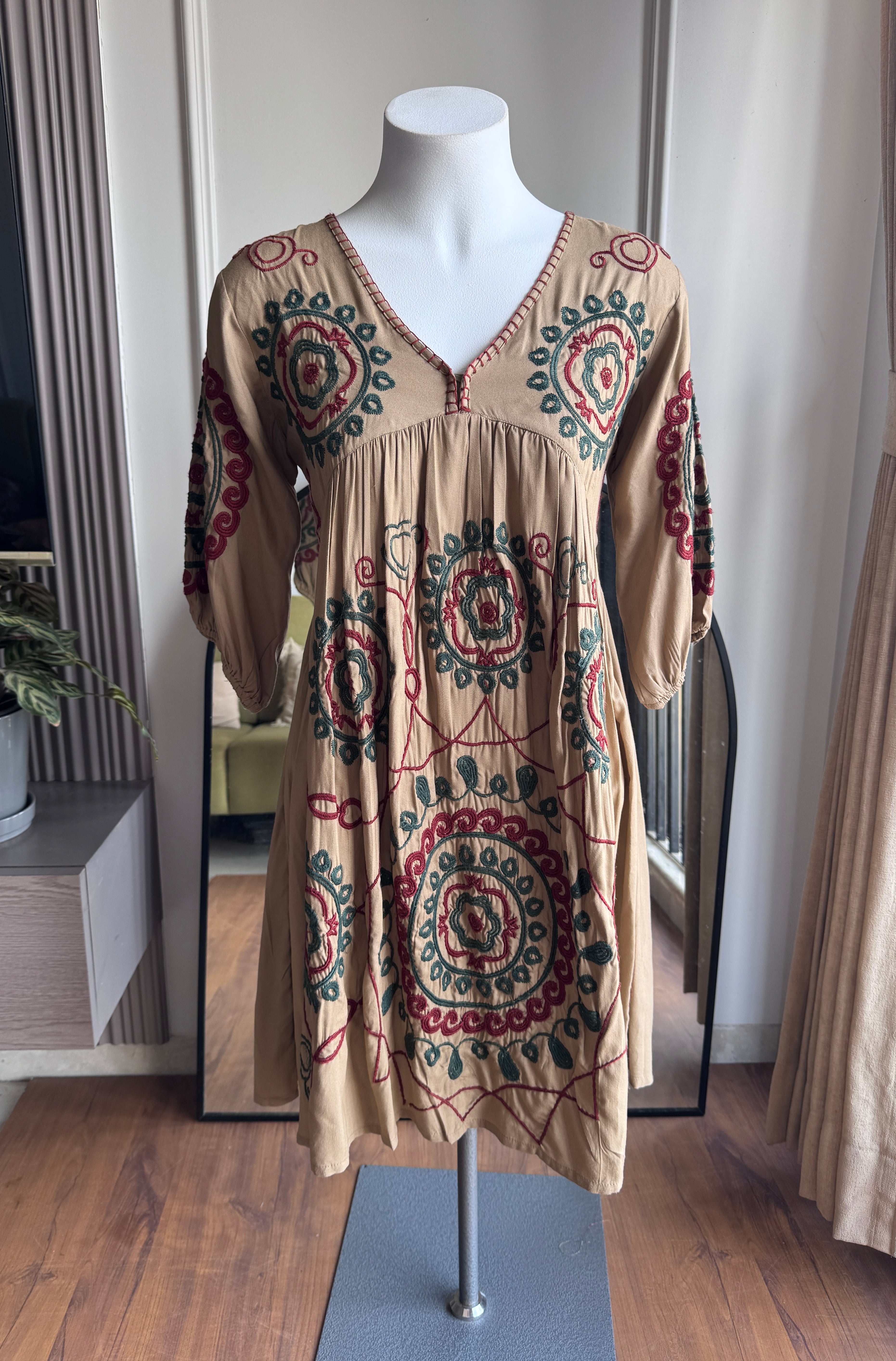 Shama Embroided Short Kurti-Brown