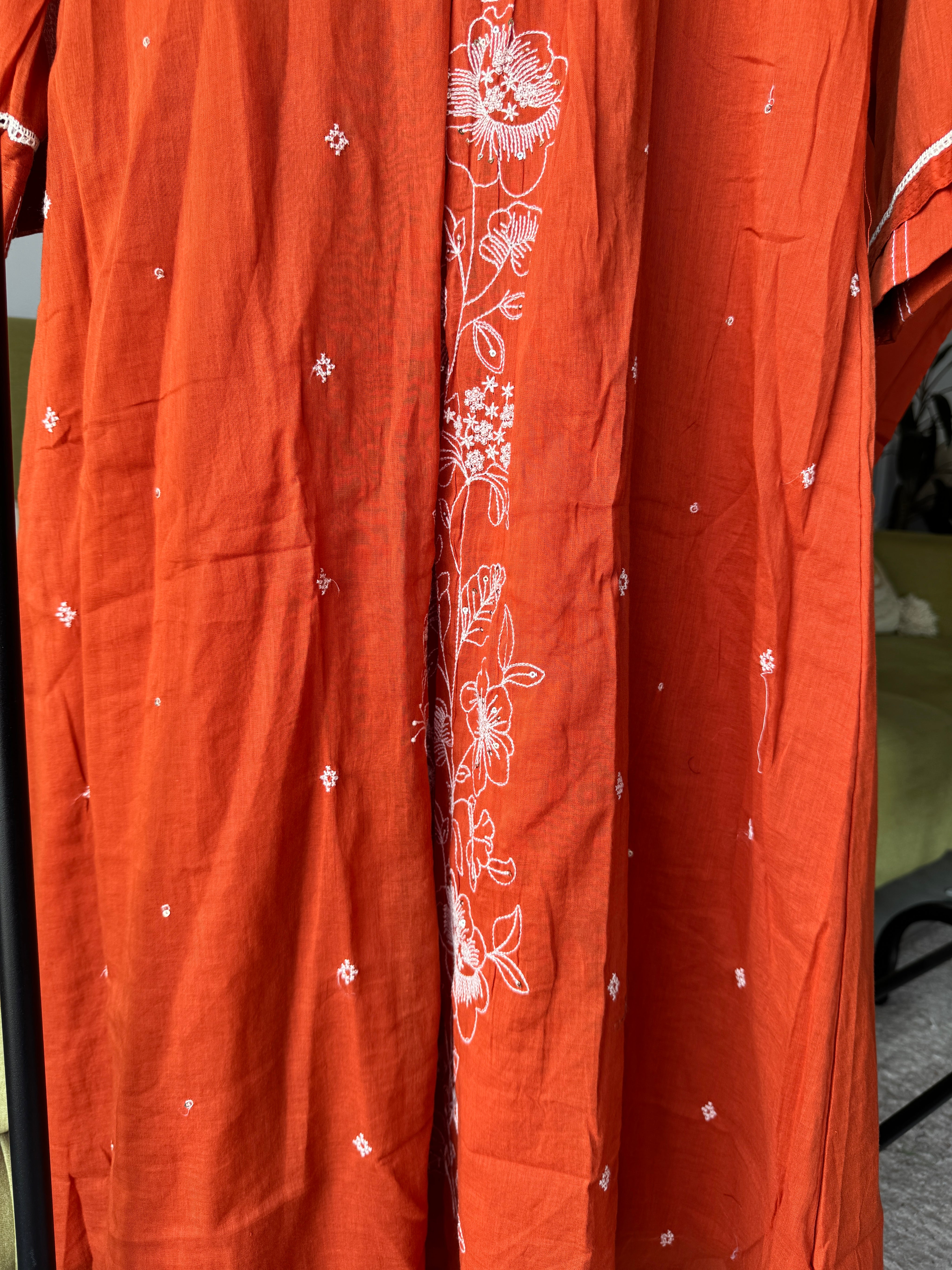 Simoni Embroided Aline Dress- Rust