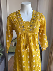 Pavithra  Polka Dot Cotton Dress-Yellow
