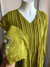 Pushti Handwork Mul Chanderi  Dress - Green