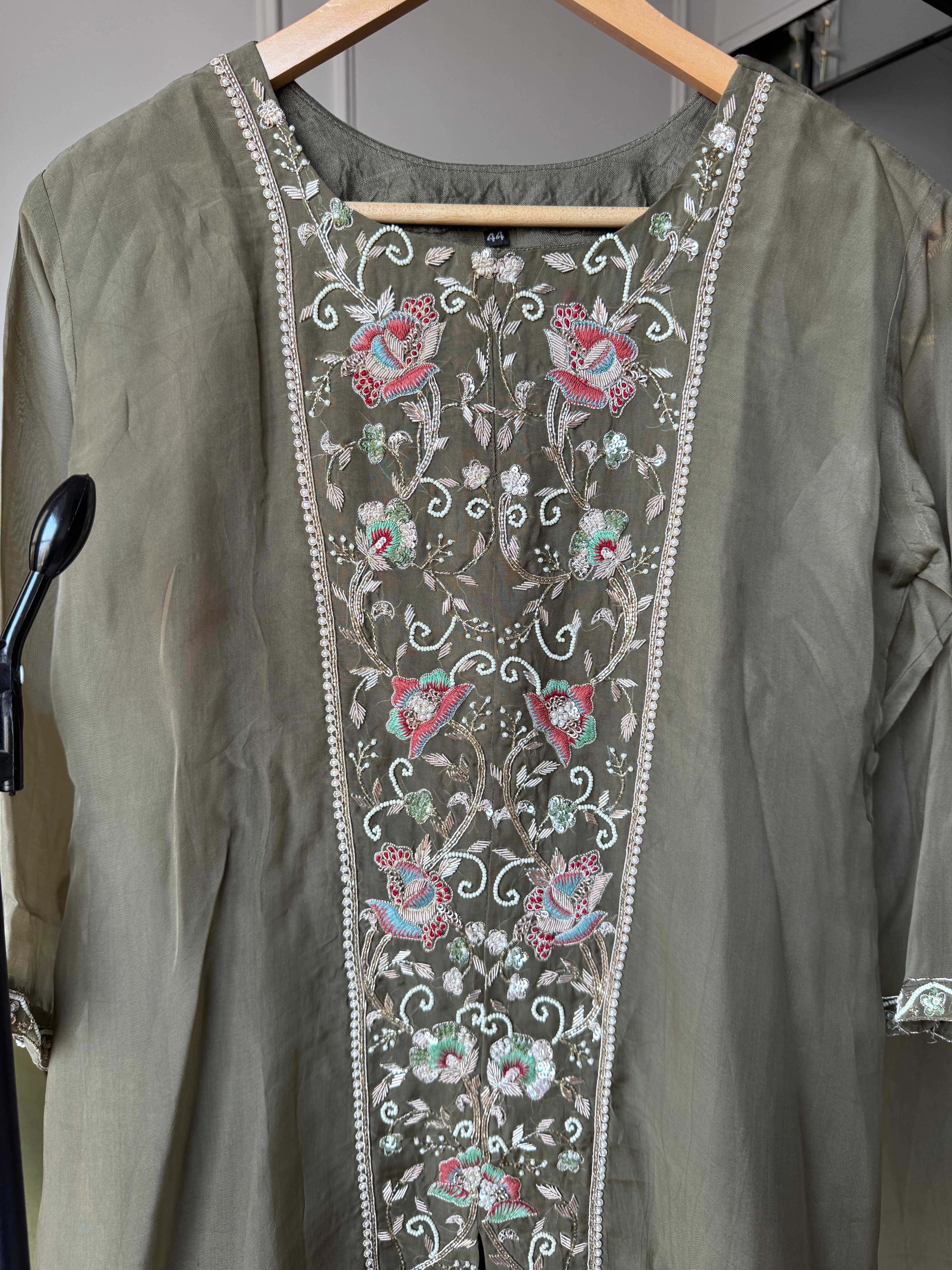 Reshma Handwork Coord Set- Mehndi Green(Make To Order)