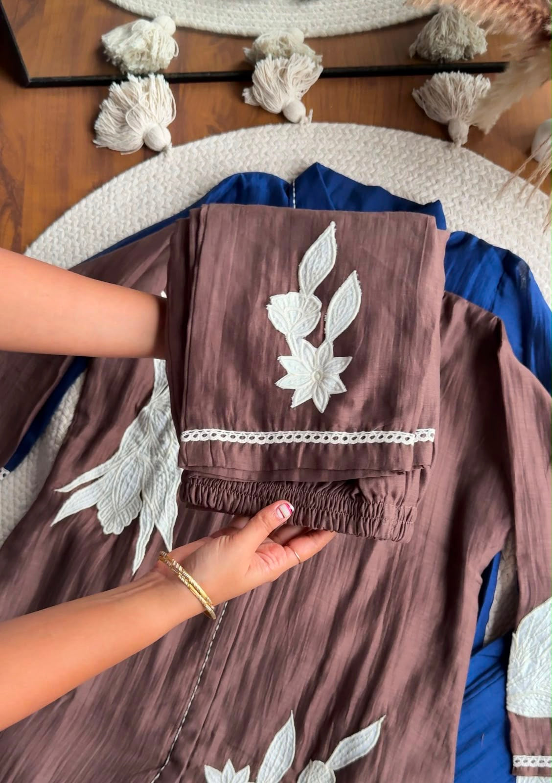 Patchwork Coord set -Brown