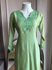 Krisha Cut Work Dress- Pista Green