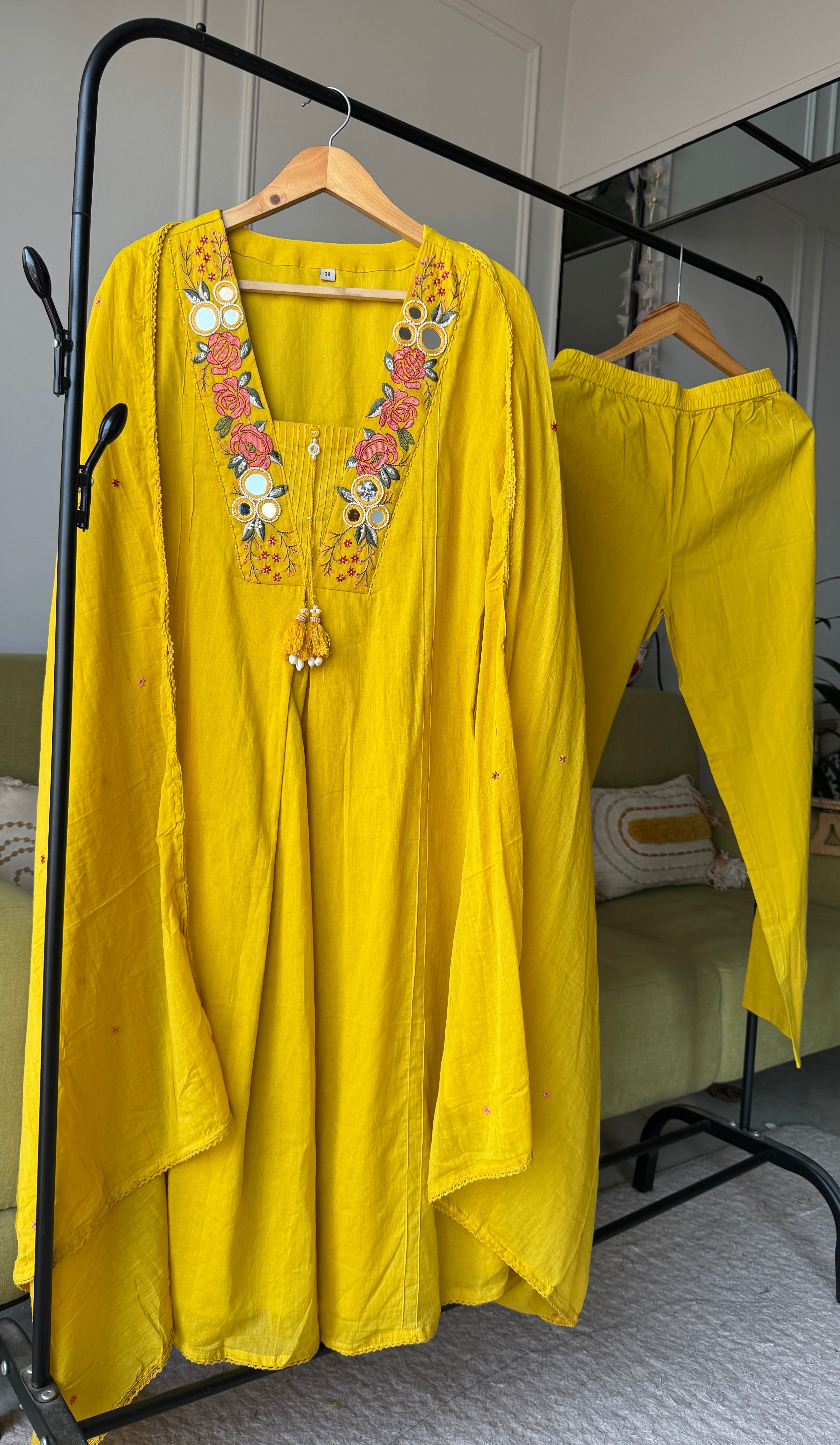 Paheli Mul Cotton Dress- Yellow