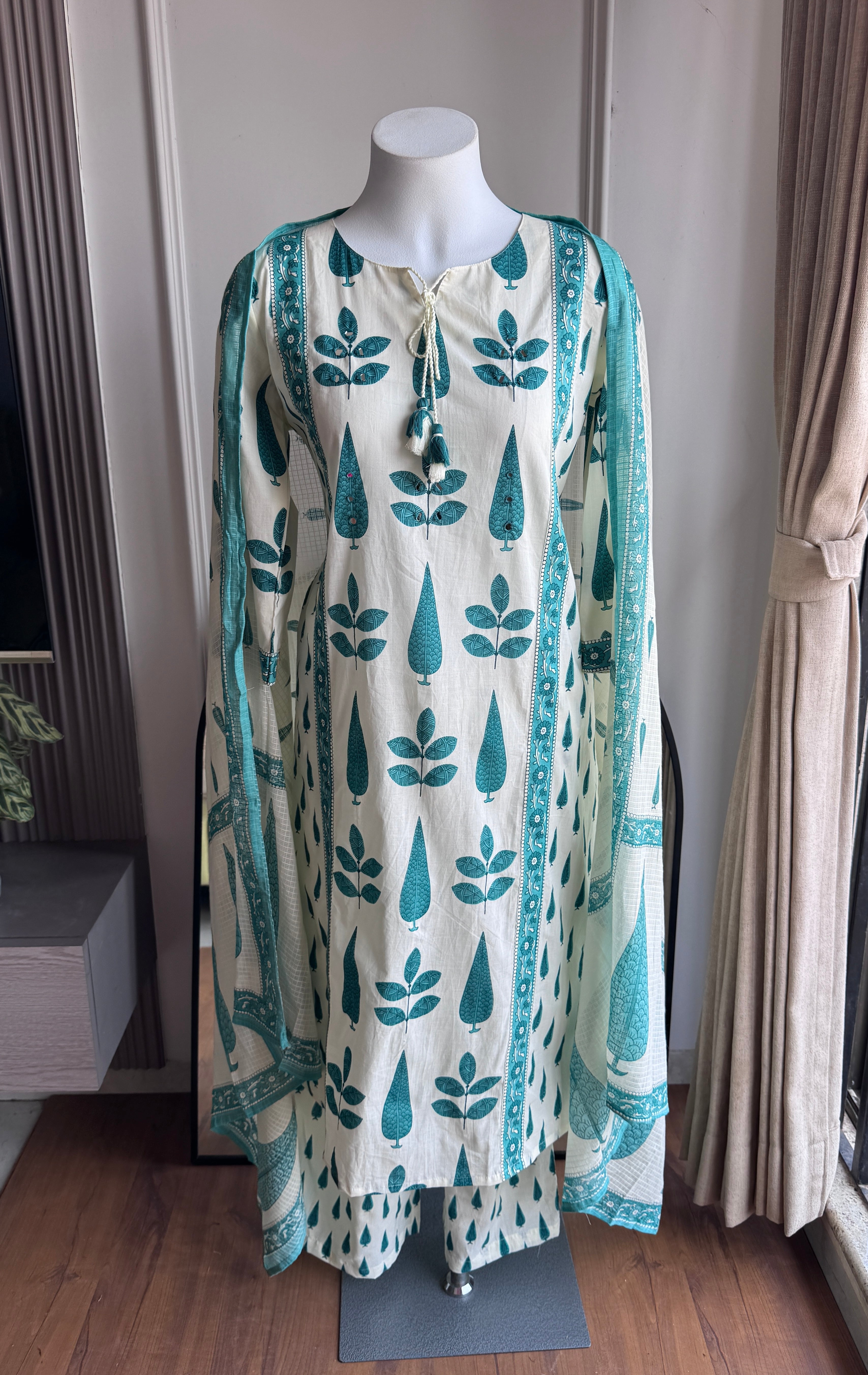 Kimaya Printed Cotton Dress- Green