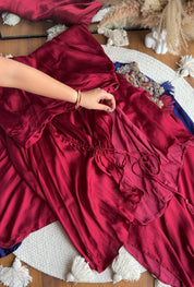 Anushka pure jardozi hand work short kaftan with dhoti- blood red