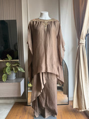 Malvika hand work jardozi kaftan short kurta with dhoti - Bronze