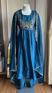 Mayra Koti Neck Handwork Dress- Blue