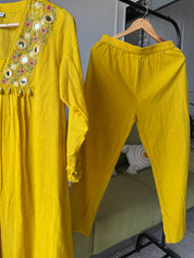 Radhika Embroided Mul Cotton Dress- Yellow