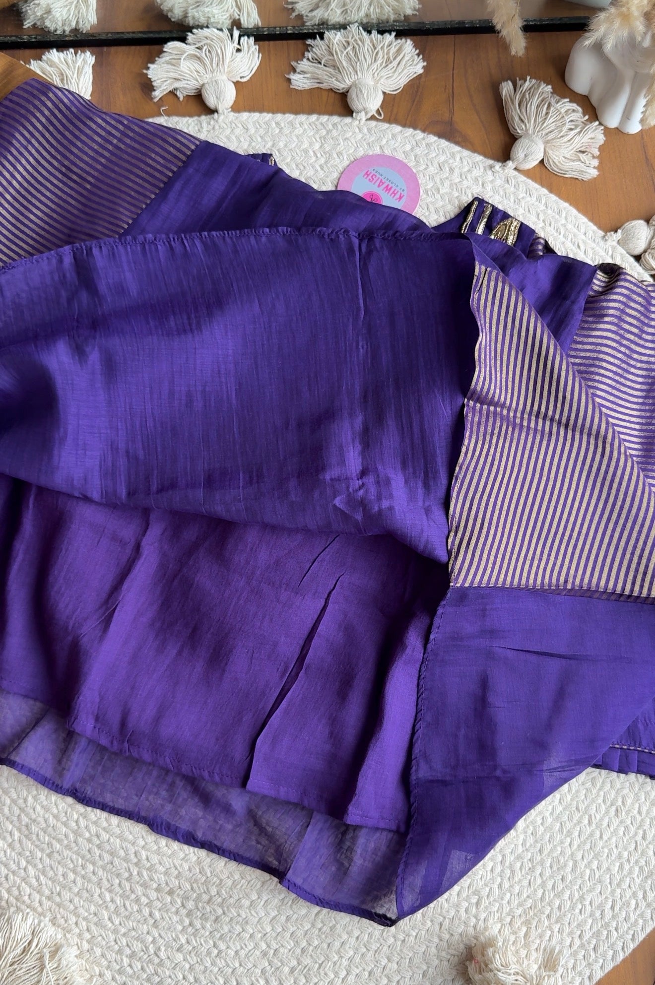 Simran Hand Zardosi Tissue And Mul Chanderi Aline Dress- Purple