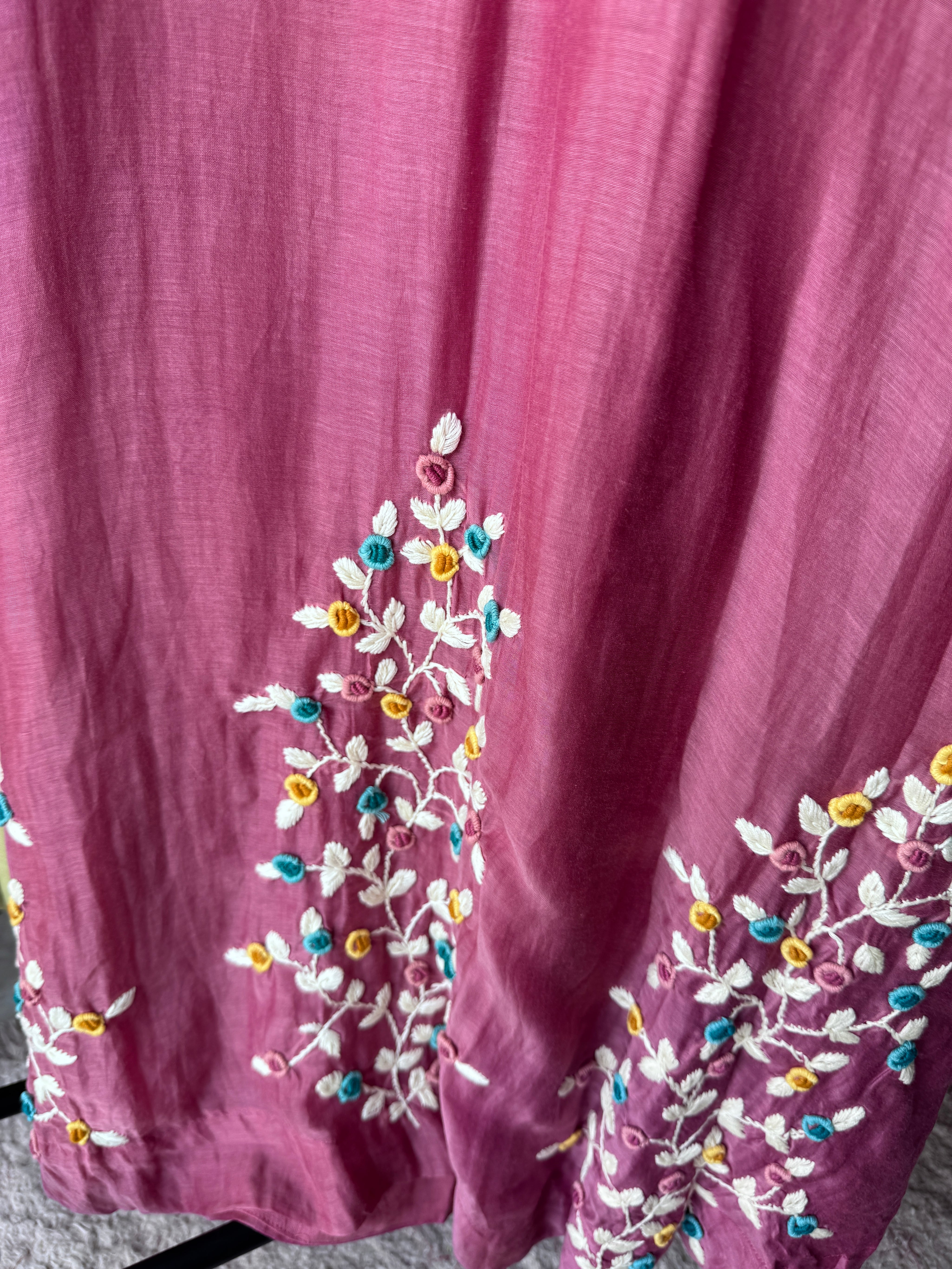 Vaishali Embroided Mul Chanderi Dress- Nude Pink