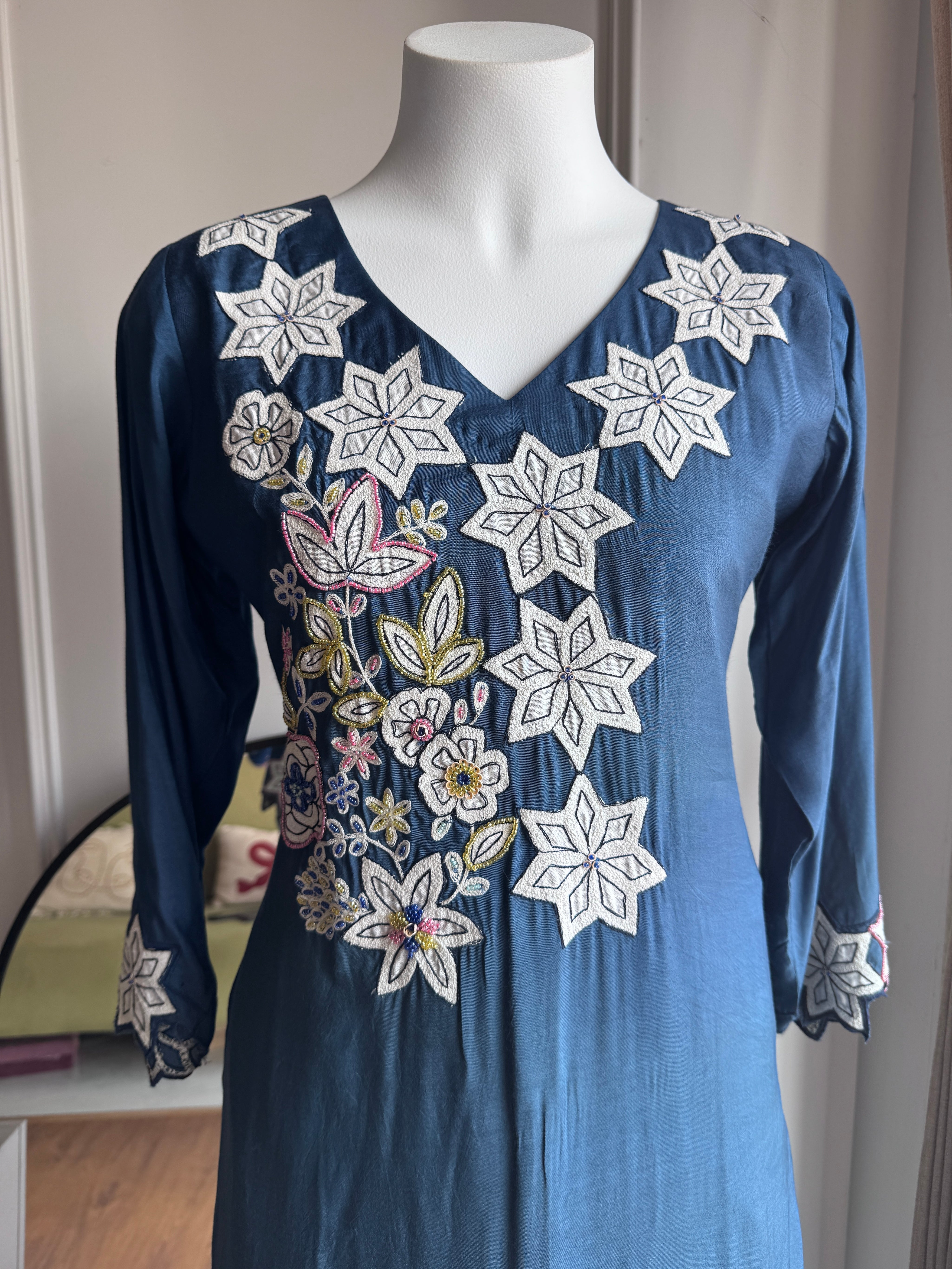 Kinjal Embroided Cut Work Dress- Dusty Purple