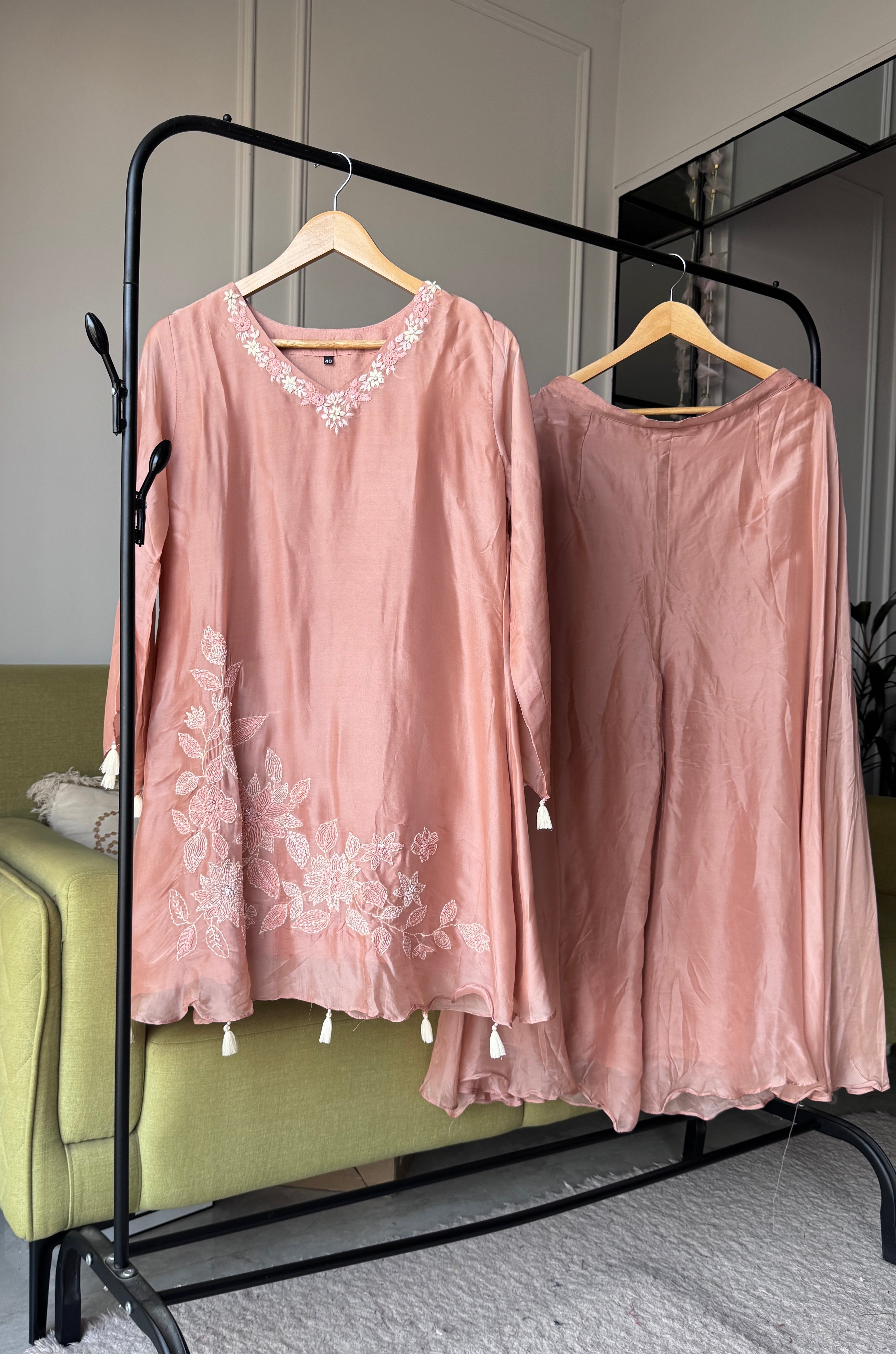 Janki Organza  Coord Set- Peach (Make to Order)