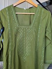 Tanya Embroided Cotton Dress- Green