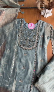 Jasmine Mirror Work Short Kurta Dress- Powder Blue