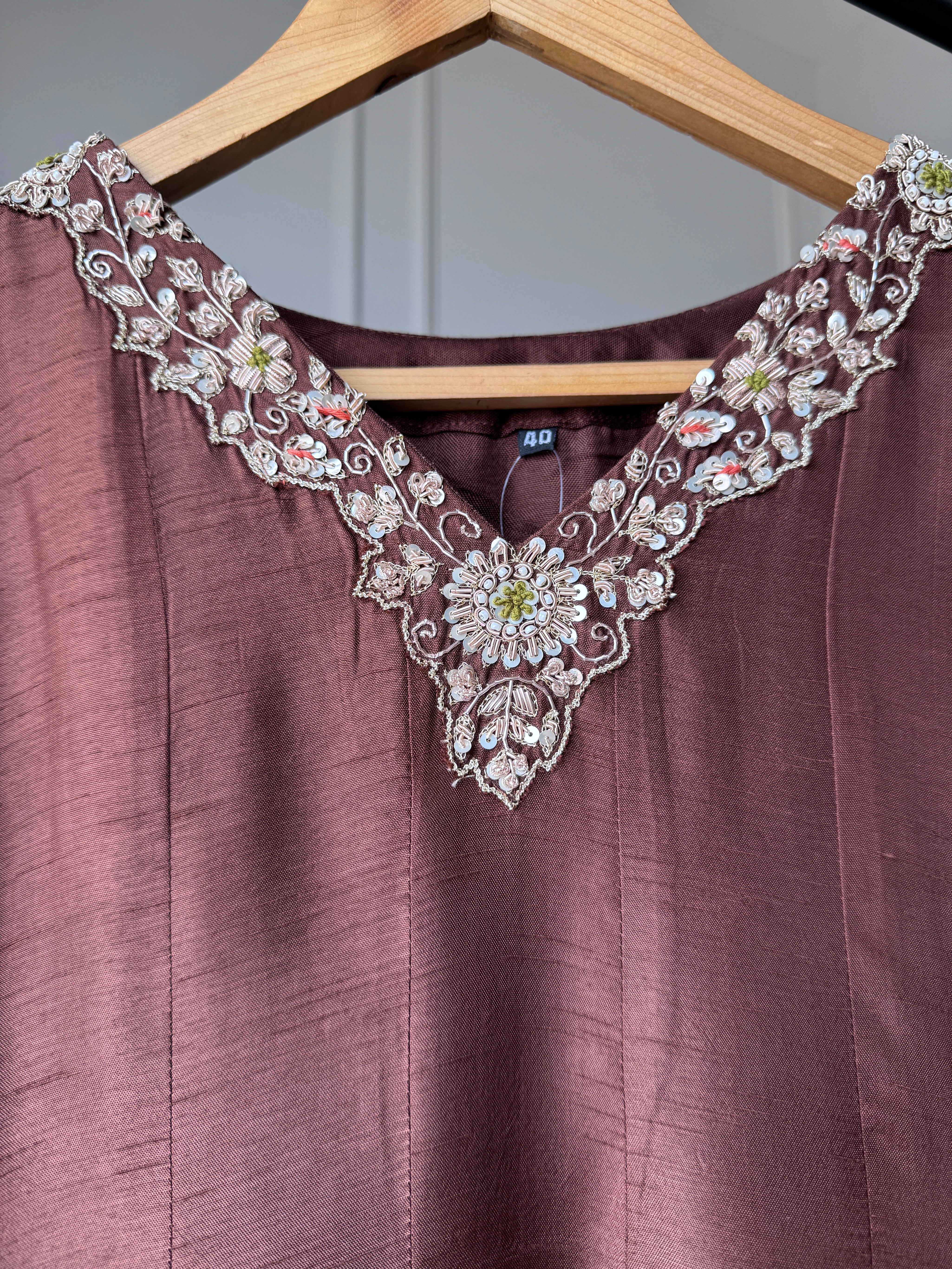 Kajal Handwork Mul Chanderi Anarkali Dress- Brown